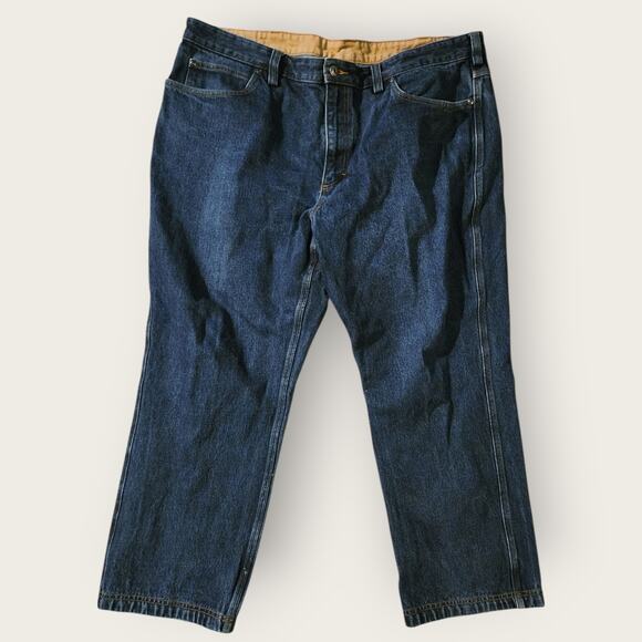 Duluth Trading Jeans Men's 42x27 Blue Denim Straight Leg Dark Wash Durable - Picture 1 of 6
